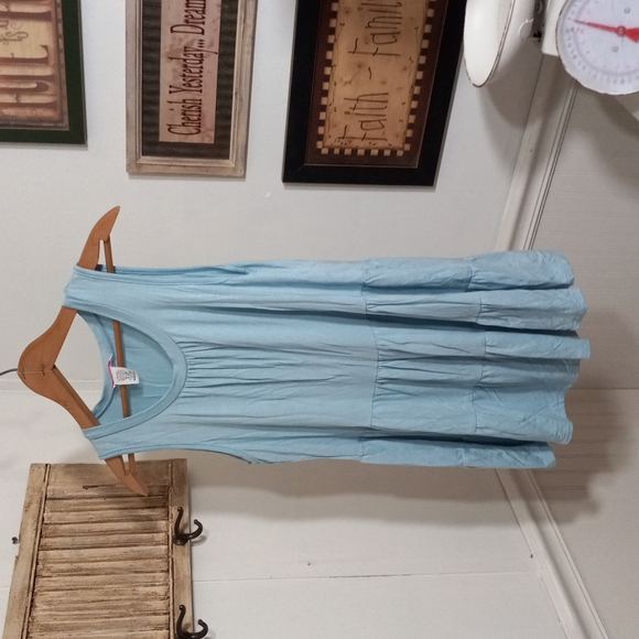 Pink Lily Tops - 🟢6oz (69) pink lily light blue gathered bottom blouse